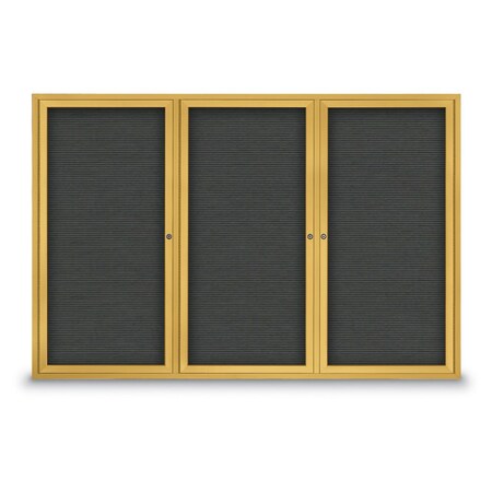United Visual Products 30"x36" 1-Door Enclosed Outdoor Letterboard, Grey Felt/Gold Alum UV1166DSD3036-GOLD-GREY